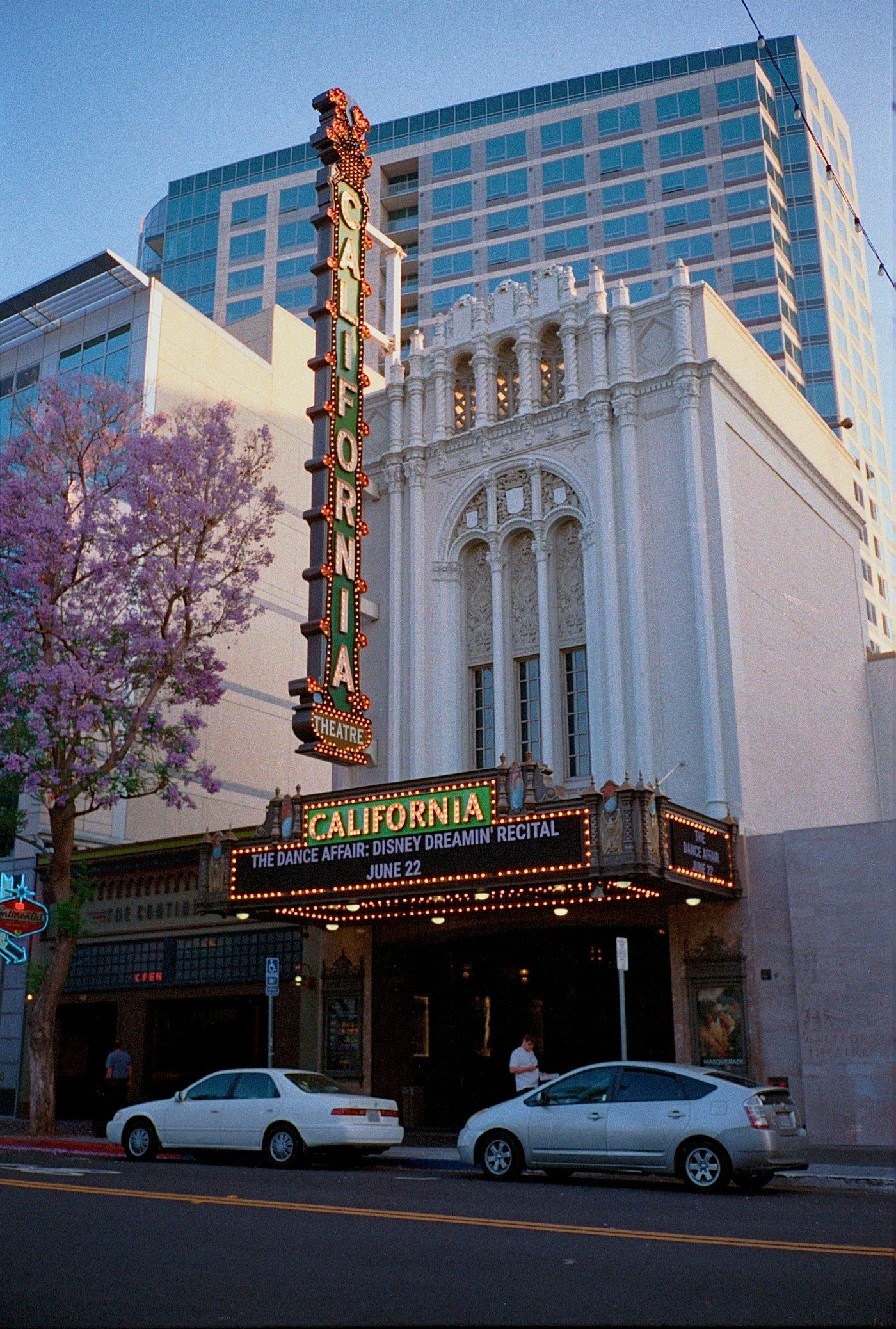 The California Theatre marquee on a downtown San Jose street